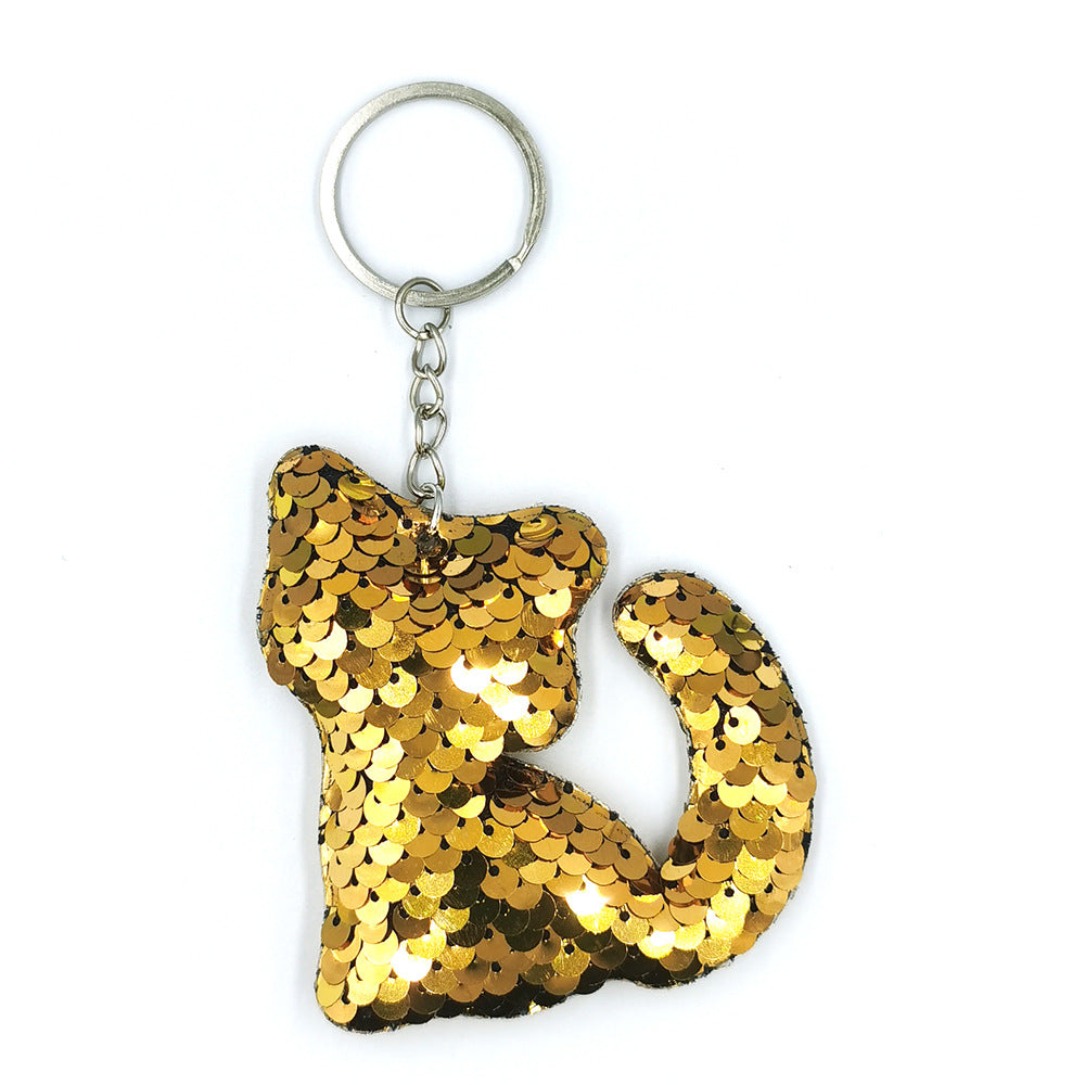Wholesale Fish Scale PET Glitter Reflective Glossy Cat Keychains